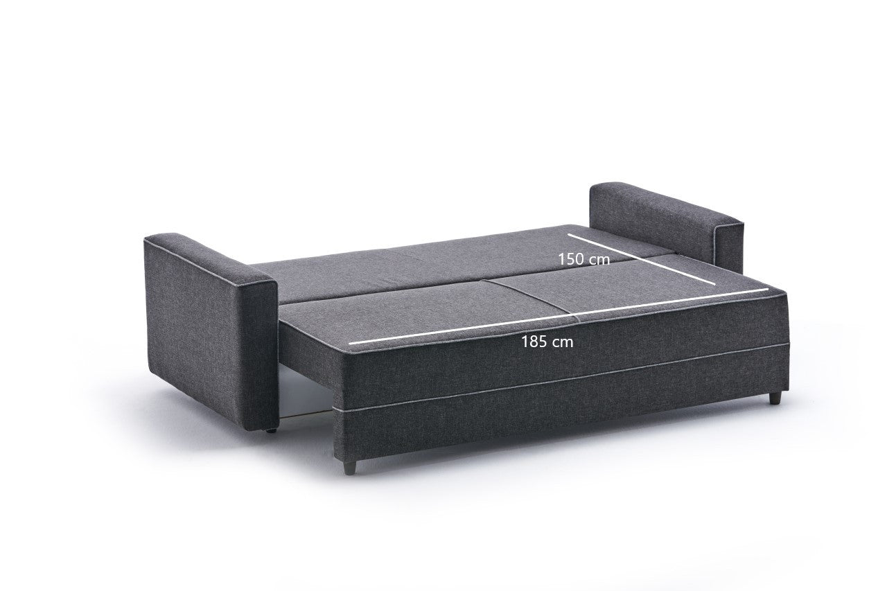 Sofá-cama moderno de 3 lugares, antracite, 215 cm | Estrutura em madeira de abeto e MDF, 100% poliéster, fácil de limpar | Perfeito para decoração residencial, hoteleira e escandinava