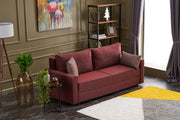 Sofá-cama vermelho Claret de 3 lugares, 215 cm | Estrutura em madeira de abeto e MDF, 100% poliéster | Fácil de limpar, design moderno, perfeito para uso doméstico e em hotéis
