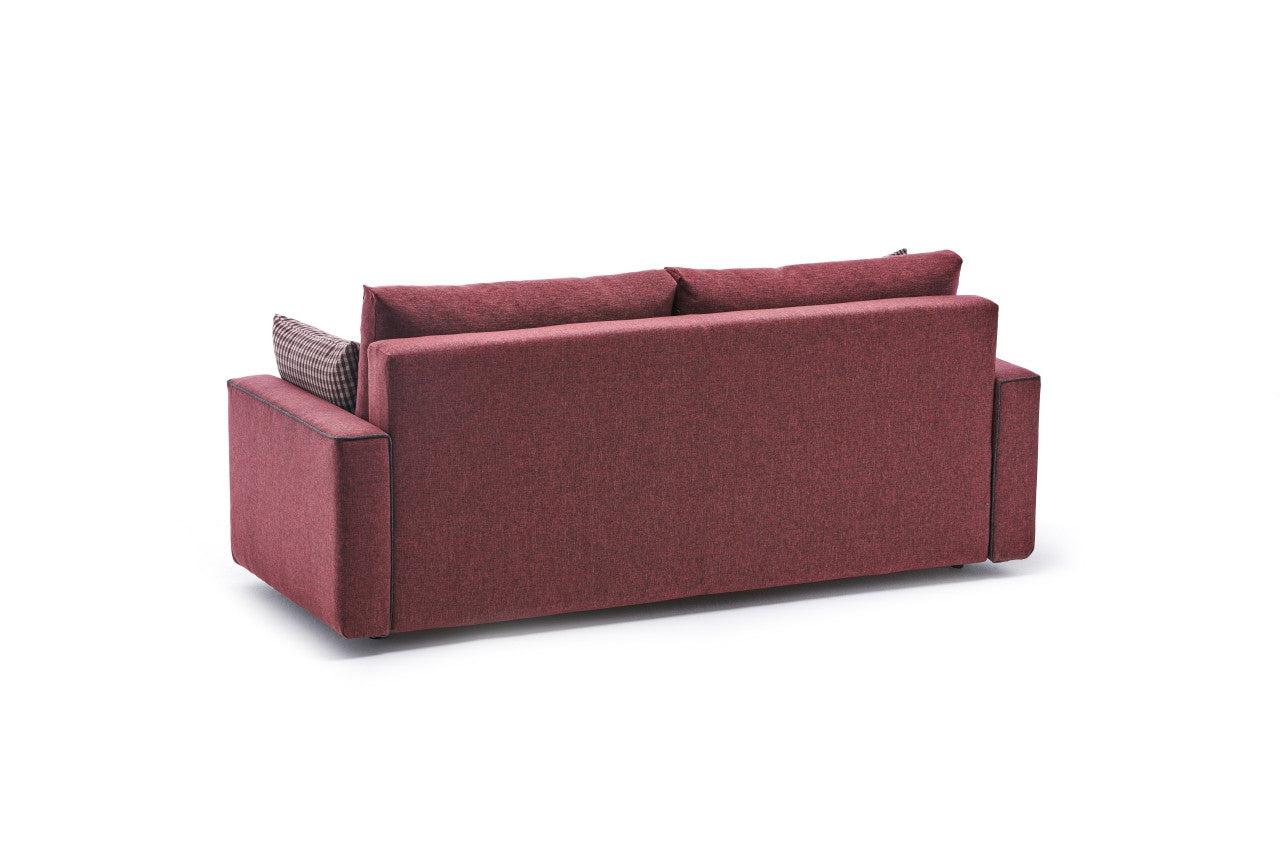 Sofá-cama vermelho Claret de 3 lugares, 215 cm | Estrutura em madeira de abeto e MDF, 100% poliéster | Fácil de limpar, design moderno, perfeito para uso doméstico e em hotéis