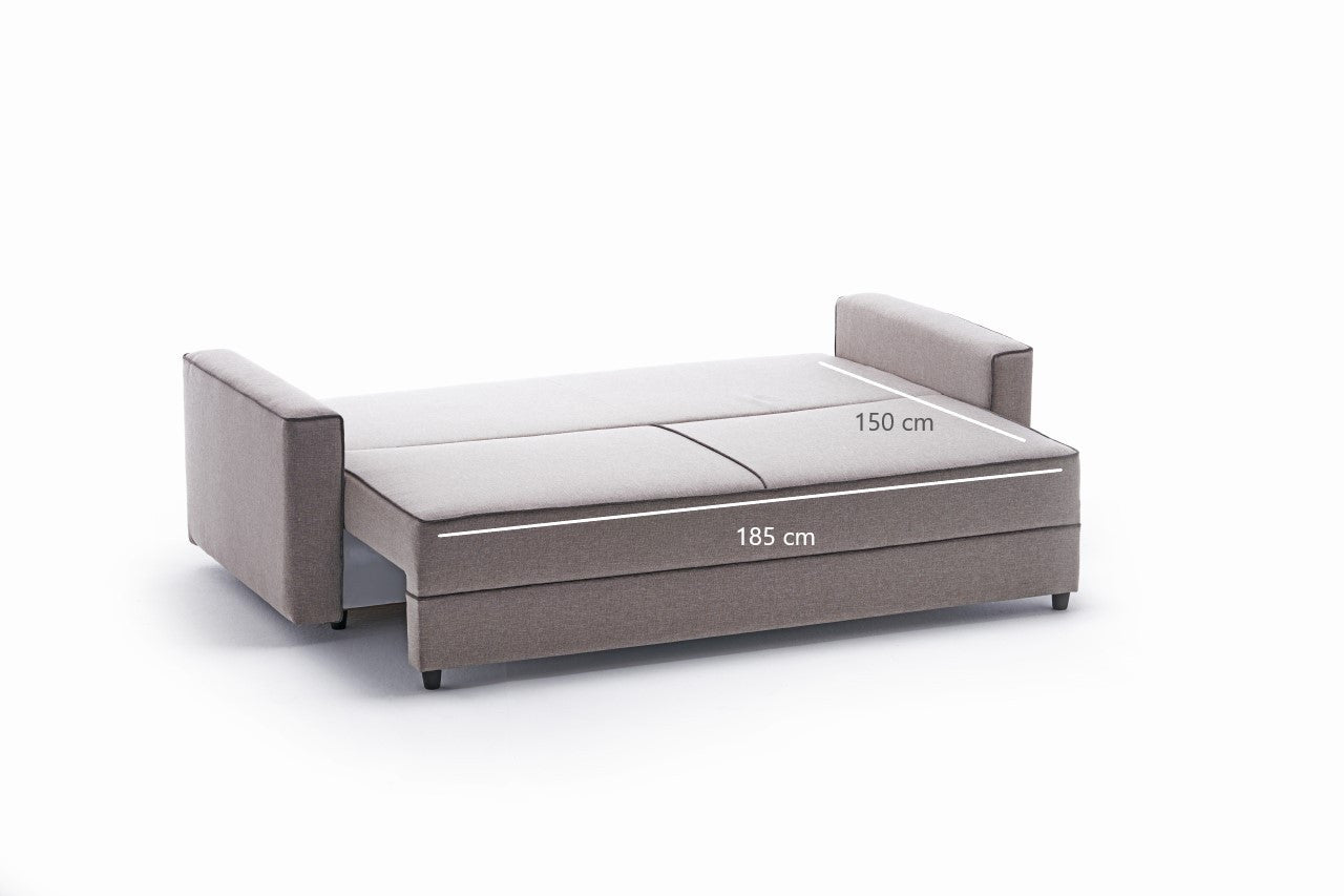Sofá-cama moderno de 3 lugares, creme, 215 cm | Estrutura em madeira de abeto e MDF, 100% poliéster, fácil de limpar | Converte-se em cama de 185 x 150 cm, design escandinavo