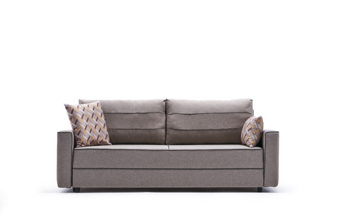 Sofá-cama moderno de 3 lugares, creme, 215 cm | Estrutura em madeira de abeto e MDF, 100% poliéster, fácil de limpar | Converte-se em cama de 185 x 150 cm, design escandinavo