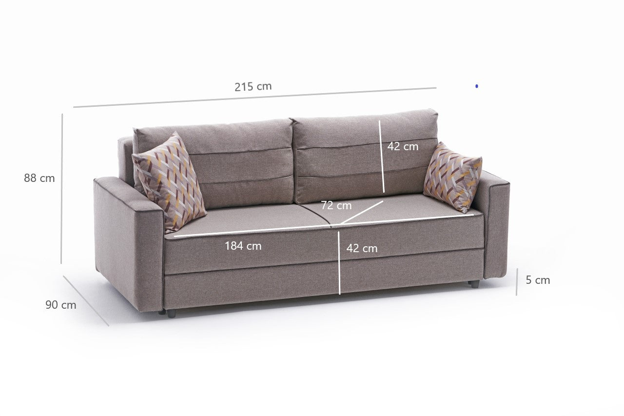 Sofá-cama moderno de 3 lugares, creme, 215 cm | Estrutura em madeira de abeto e MDF, 100% poliéster, fácil de limpar | Converte-se em cama de 185 x 150 cm, design escandinavo