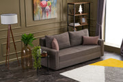 Sofá-cama moderno de 3 lugares, marrom, 215 cm | Estrutura em madeira de abeto e MDF, 100% poliéster, fácil de limpar | Converte-se em cama de 185 x 150 cm, design elegante e funcional