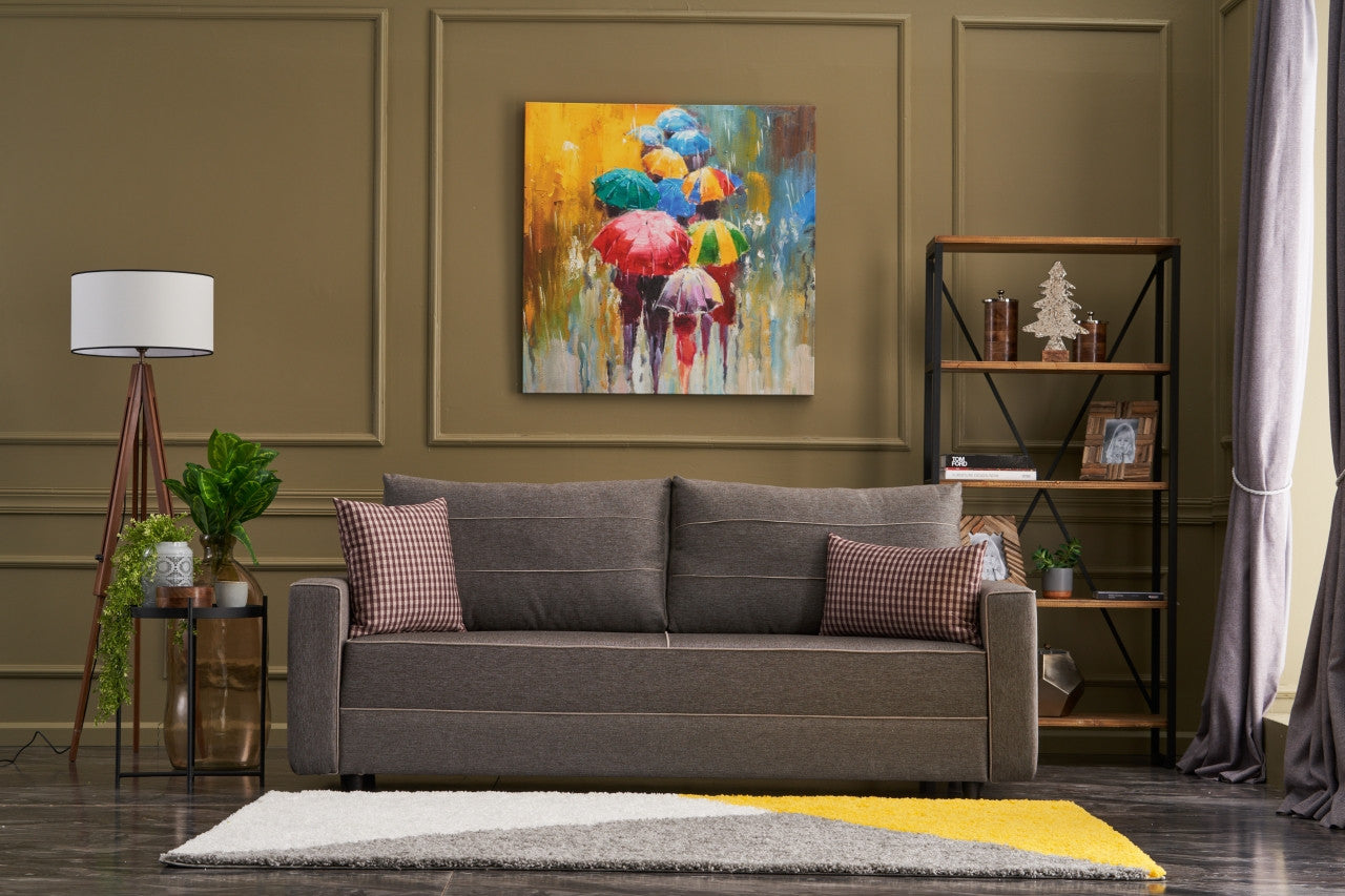 Sofá-cama moderno de 3 lugares, marrom, 215 cm | Estrutura em madeira de abeto e MDF, 100% poliéster, fácil de limpar | Converte-se em cama de 185 x 150 cm, design elegante e funcional
