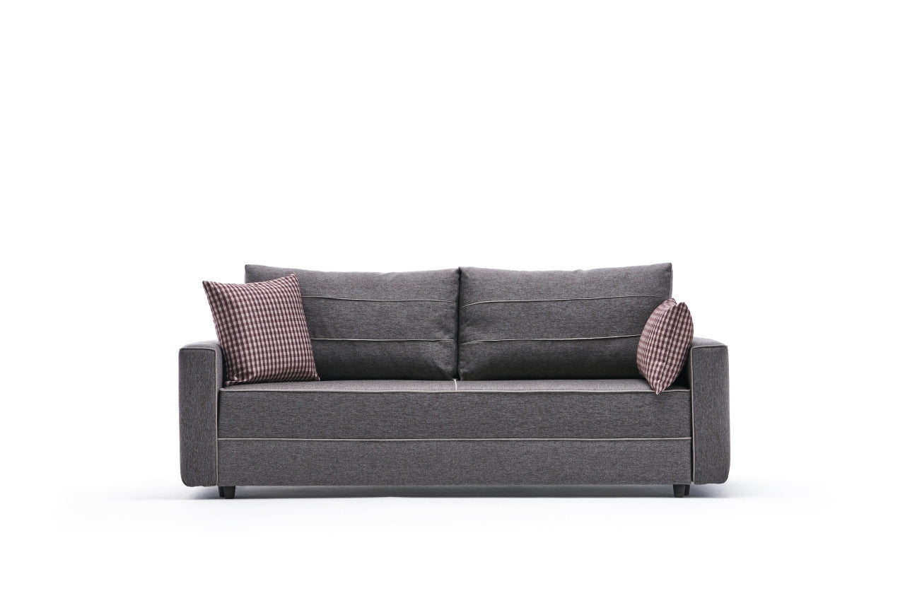 Sofá-cama moderno de 3 lugares, marrom, 215 cm | Estrutura em madeira de abeto e MDF, 100% poliéster, fácil de limpar | Converte-se em cama de 185 x 150 cm, design elegante e funcional