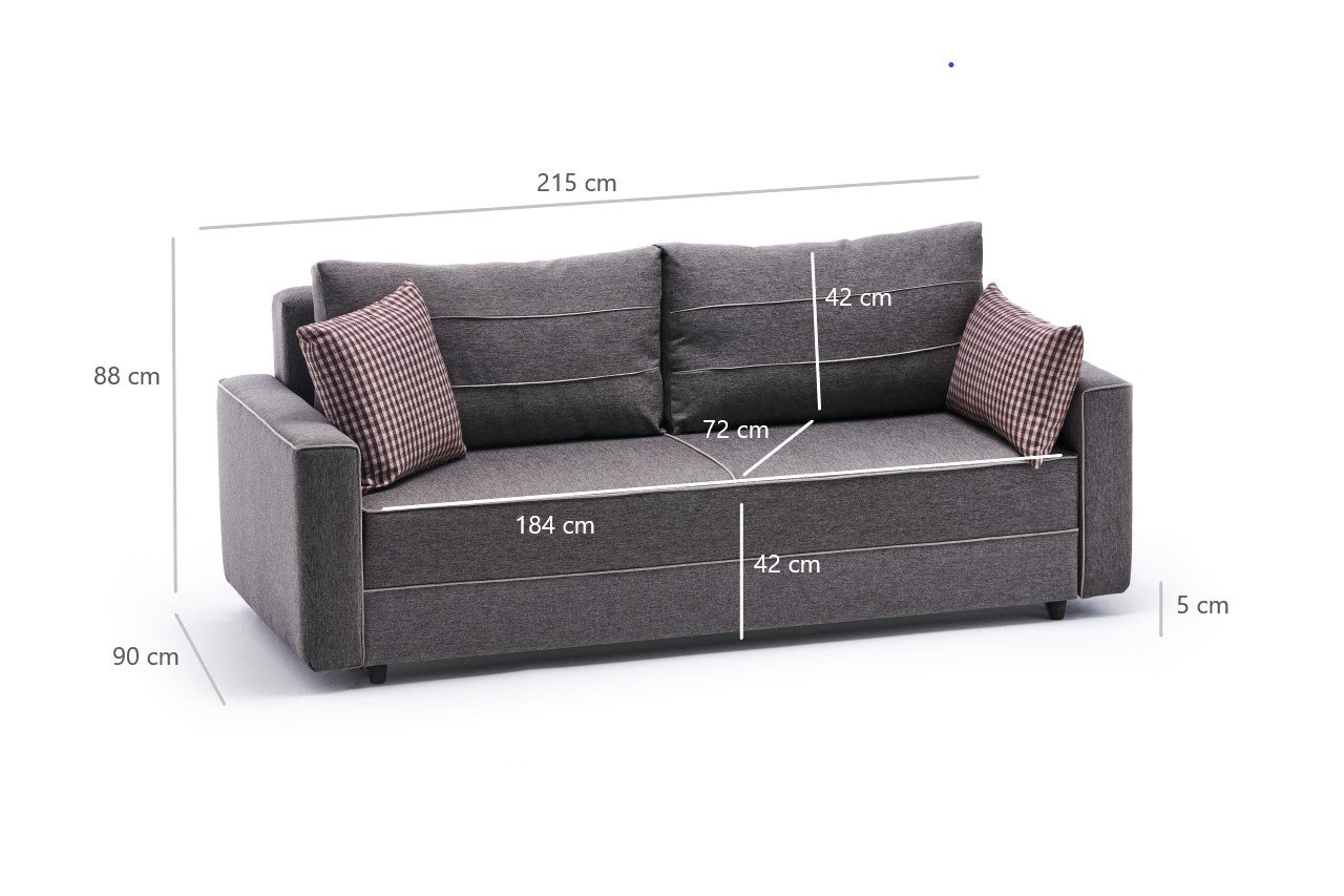 Sofá-cama moderno de 3 lugares, marrom, 215 cm | Estrutura em madeira de abeto e MDF, 100% poliéster, fácil de limpar | Converte-se em cama de 185 x 150 cm, design elegante e funcional