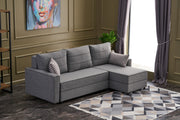 Sofá-cama de canto moderno, cinza, 242 cm | Estrutura em madeira de abeto e MDF, 100% poliéster, fácil de limpar | Tamanho da cama: 200 x 150 cm, design escandinavo elegante