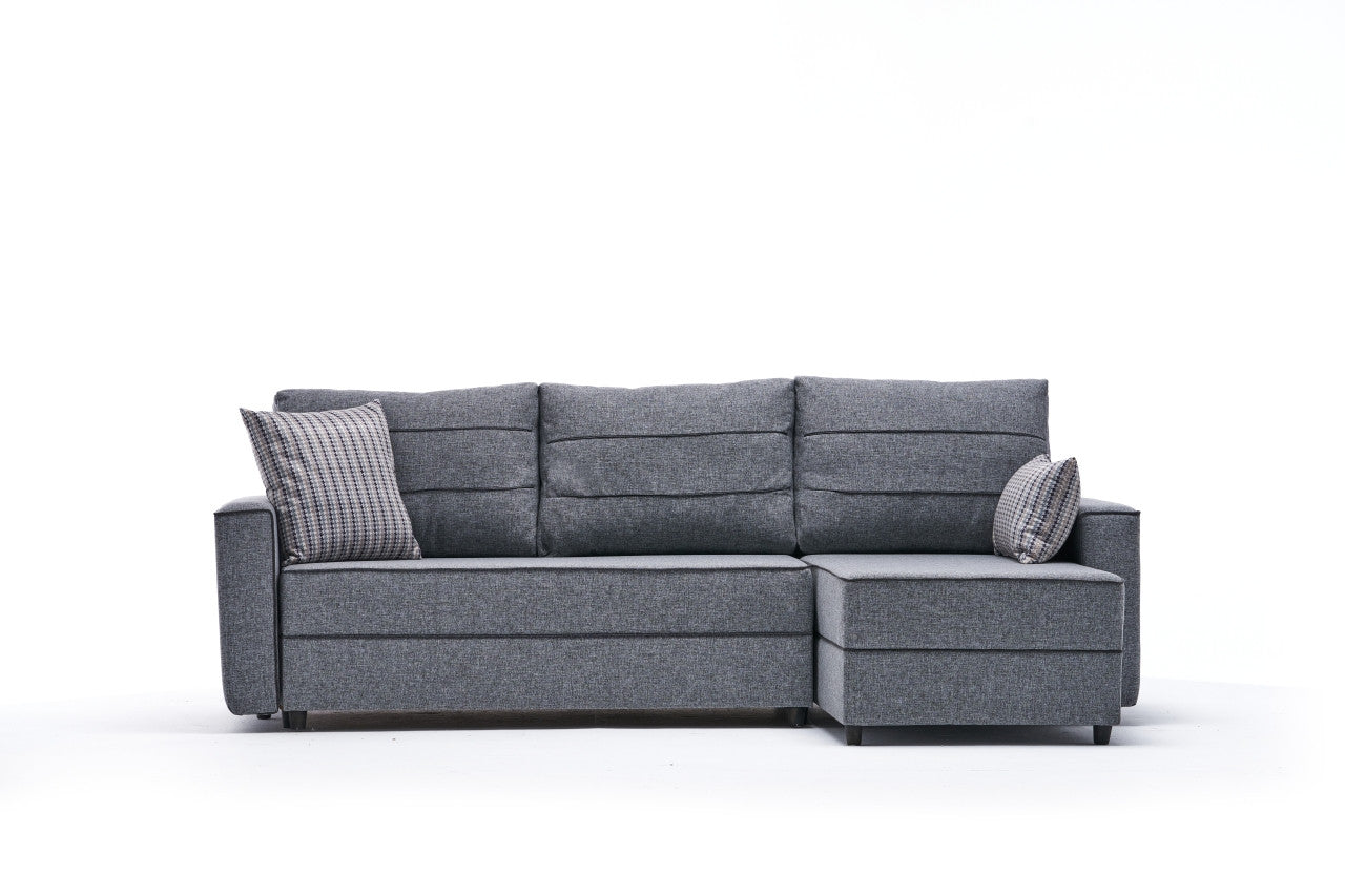 Sofá-cama de canto moderno, cinza, 242 cm | Estrutura em madeira de abeto e MDF, 100% poliéster, fácil de limpar | Tamanho da cama: 200 x 150 cm, design escandinavo elegante