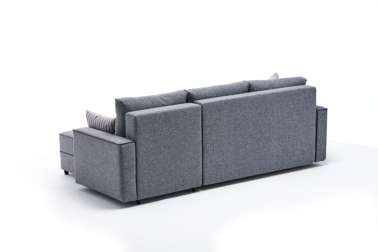Sofá-cama de canto moderno, cinza, 242 cm | Estrutura em madeira de abeto e MDF, 100% poliéster, fácil de limpar | Tamanho da cama: 200 x 150 cm, design escandinavo elegante
