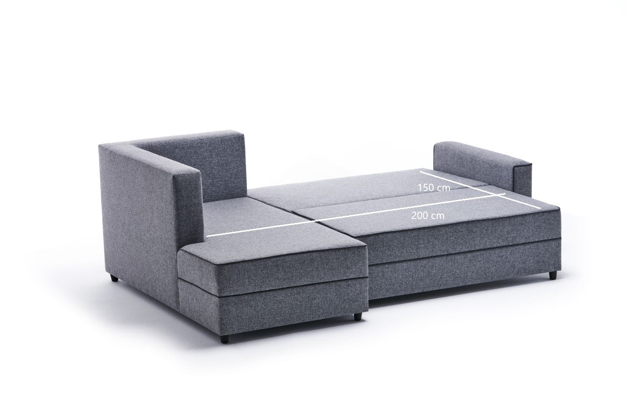 Sofá-cama de canto moderno, cinza, 242 cm | Estrutura em madeira de abeto e MDF, 100% poliéster, fácil de limpar | Tamanho da cama: 200 x 150 cm, design escandinavo elegante