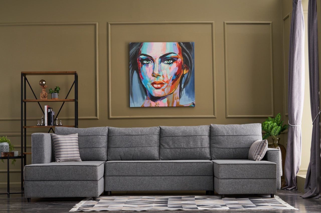 Sofá-cama de canto moderno, cinza, 315 cm | Estrutura em madeira de abeto e MDF, 100% poliéster, fácil de limpar | Tamanho da cama: 200 x 150 cm, design escandinavo elegante