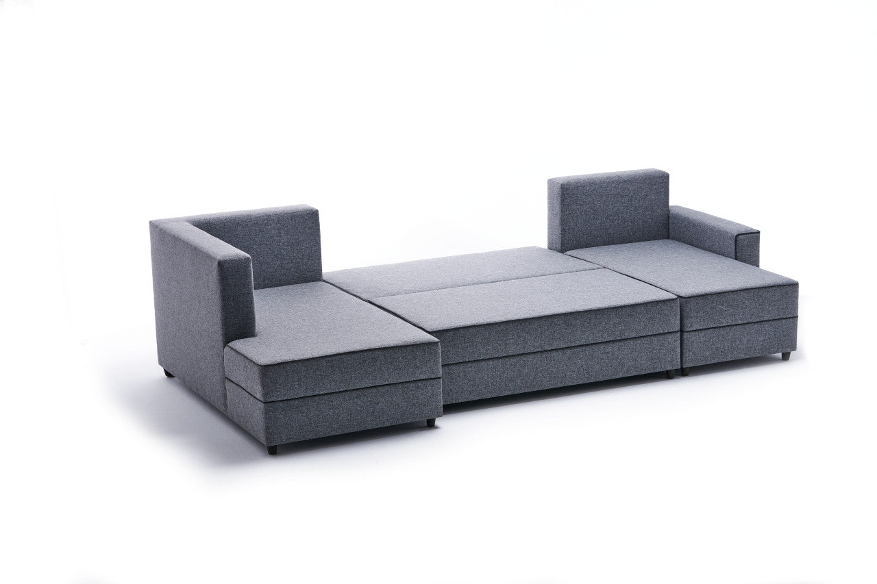 Sofá-cama de canto moderno, cinza, 315 cm | Estrutura em madeira de abeto e MDF, 100% poliéster, fácil de limpar | Tamanho da cama: 200 x 150 cm, design escandinavo elegante