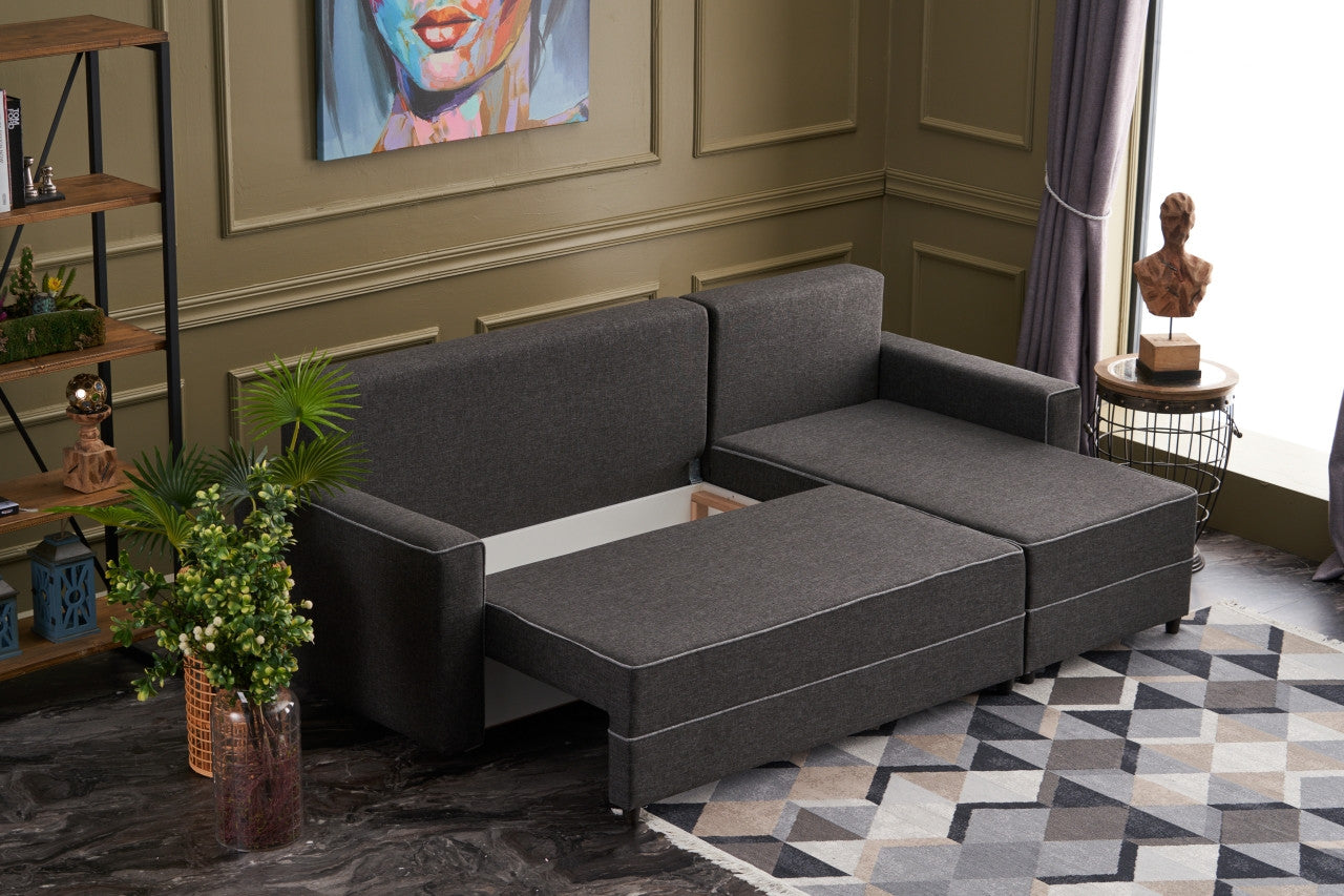 Sofá-cama de canto moderno, antracite, 242 cm | Estrutura em madeira de abeto e MDF, 100% poliéster, fácil de limpar | Tamanho da cama: 200 x 150 cm, design elegante e funcional