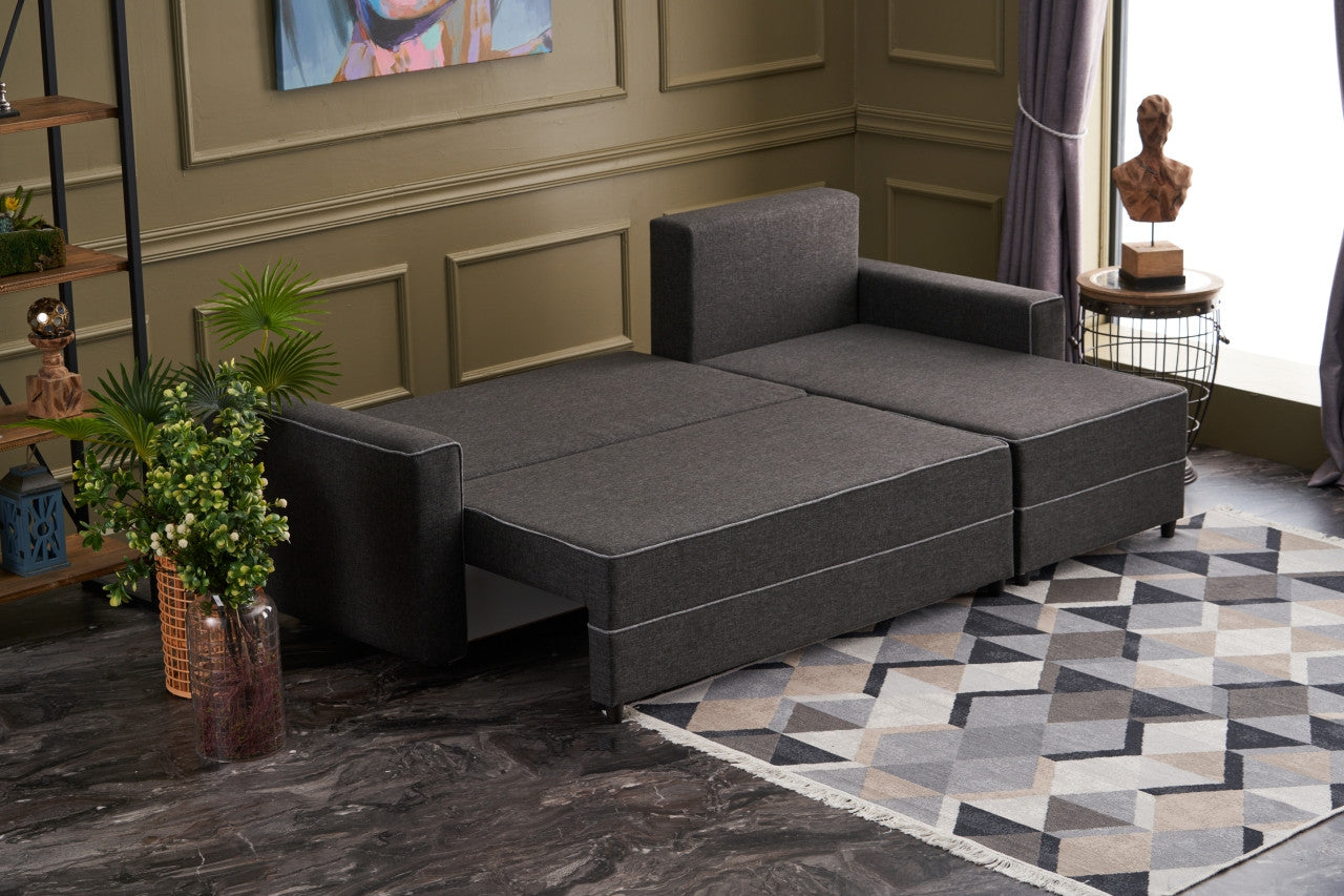 Sofá-cama de canto moderno, antracite, 242 cm | Estrutura em madeira de abeto e MDF, 100% poliéster, fácil de limpar | Tamanho da cama: 200 x 150 cm, design elegante e funcional