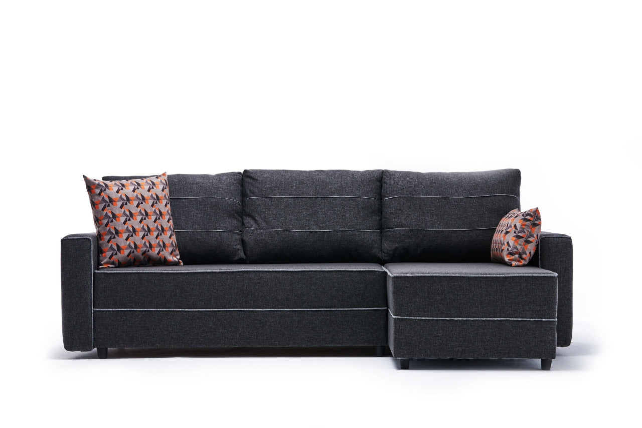 Sofá-cama de canto moderno, antracite, 242 cm | Estrutura em madeira de abeto e MDF, 100% poliéster, fácil de limpar | Tamanho da cama: 200 x 150 cm, design elegante e funcional