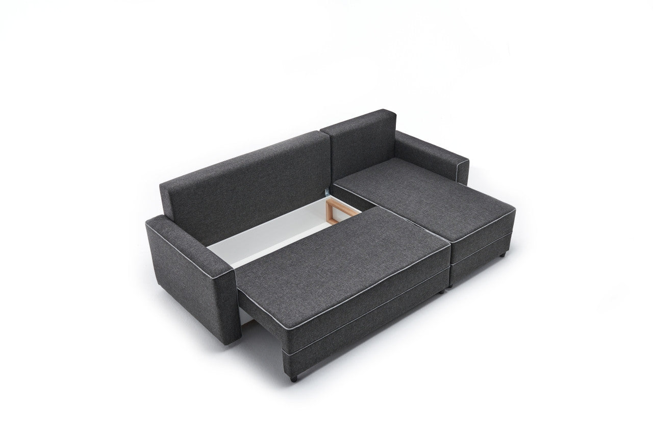 Sofá-cama de canto moderno, antracite, 242 cm | Estrutura em madeira de abeto e MDF, 100% poliéster, fácil de limpar | Tamanho da cama: 200 x 150 cm, design elegante e funcional