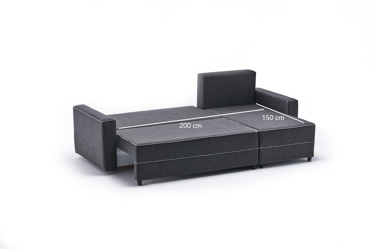 Sofá-cama de canto moderno, antracite, 242 cm | Estrutura em madeira de abeto e MDF, 100% poliéster, fácil de limpar | Tamanho da cama: 200 x 150 cm, design elegante e funcional