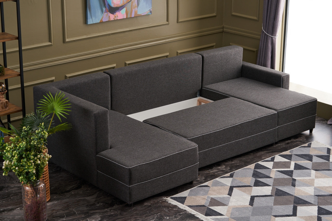 Sofá-cama de canto moderno, antracite, 315 cm | Estrutura em madeira de abeto e MDF, 100% poliéster, fácil de limpar | Tamanho da cama: 200 x 150 cm, design elegante e funcional
