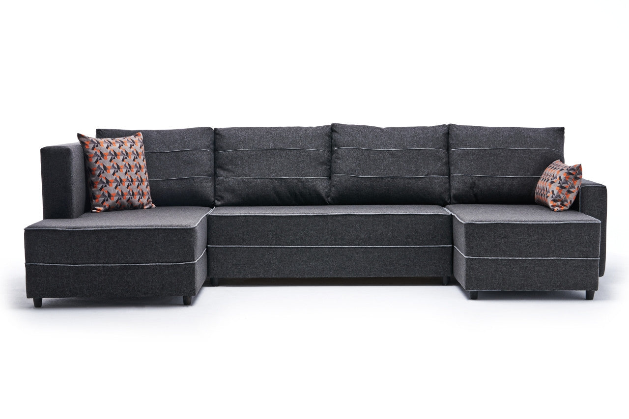 Sofá-cama de canto moderno, antracite, 315 cm | Estrutura em madeira de abeto e MDF, 100% poliéster, fácil de limpar | Tamanho da cama: 200 x 150 cm, design elegante e funcional