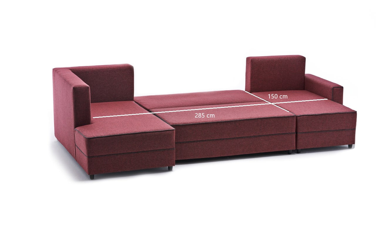 Sofá-cama de canto vermelho Claret, 315 cm | Estrutura em madeira de abeto e MDF, 100% poliéster | Fácil de limpar, design moderno, tamanho de cama 200 x 150 cm, perfeito para salas de estar