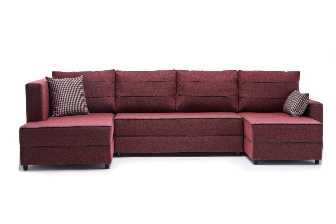 Sofá-cama de canto vermelho Claret, 315 cm | Estrutura em madeira de abeto e MDF, 100% poliéster | Fácil de limpar, design moderno, tamanho de cama 200 x 150 cm, perfeito para salas de estar