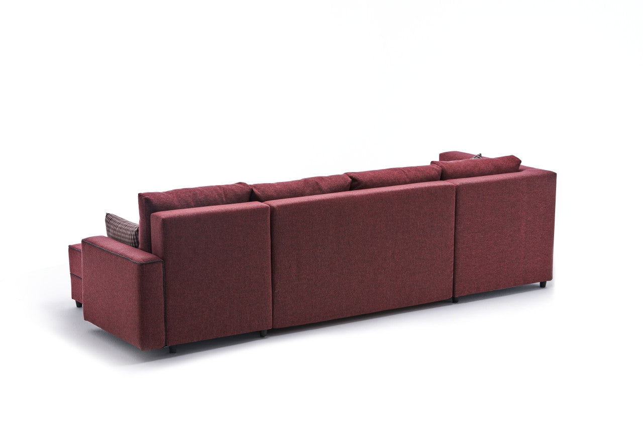 Sofá-cama de canto vermelho Claret, 315 cm | Estrutura em madeira de abeto e MDF, 100% poliéster | Fácil de limpar, design moderno, tamanho de cama 200 x 150 cm, perfeito para salas de estar