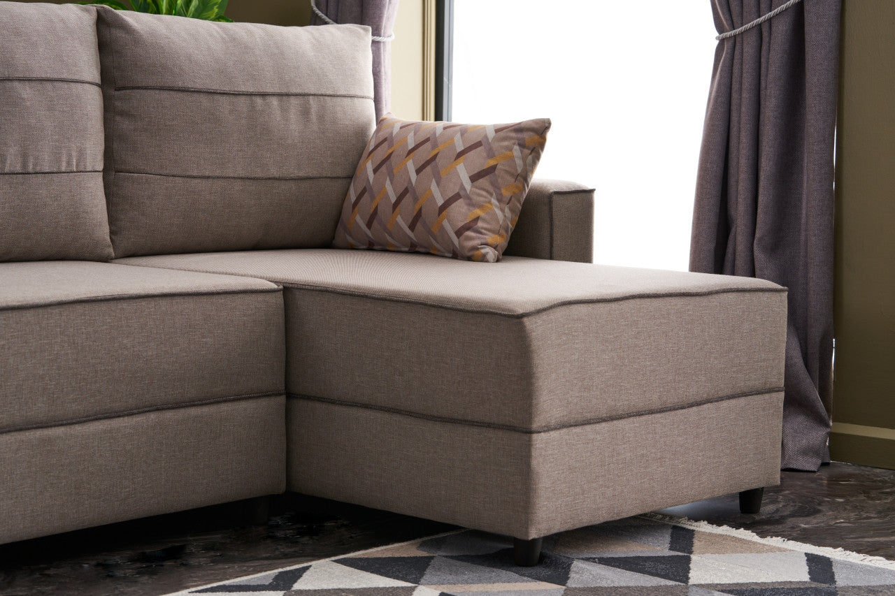 Sofá-cama de canto moderno, creme, 242 cm | Estrutura em madeira de abeto e MDF, 100% poliéster, fácil de limpar | Tamanho da cama: 200 x 150 cm, design escandinavo elegante