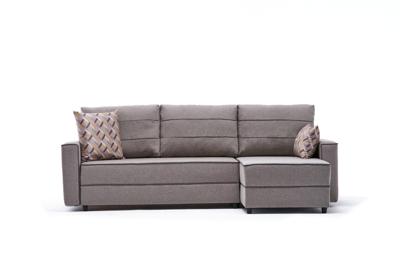 Sofá-cama de canto moderno, creme, 242 cm | Estrutura em madeira de abeto e MDF, 100% poliéster, fácil de limpar | Tamanho da cama: 200 x 150 cm, design escandinavo elegante
