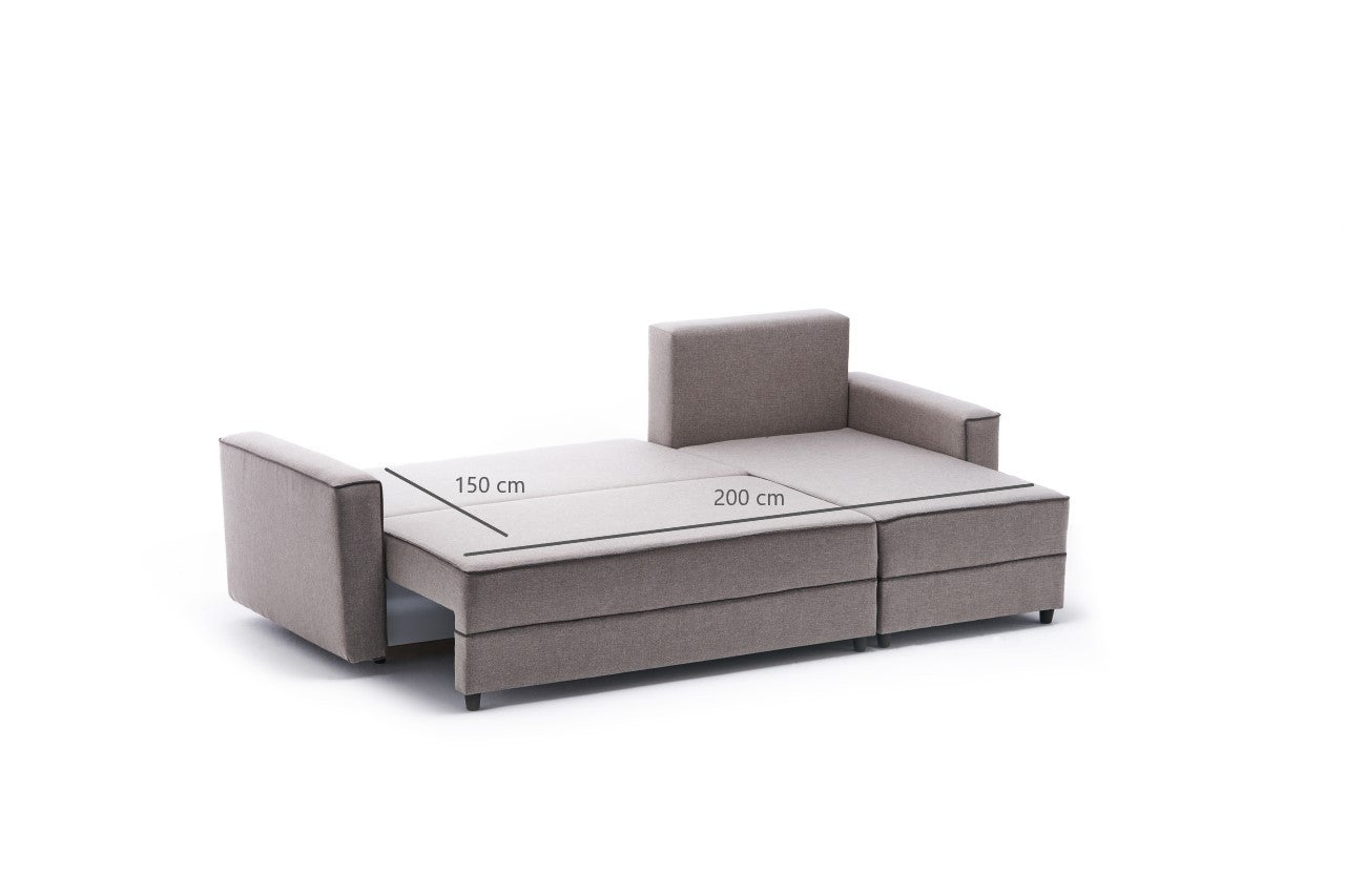 Sofá-cama de canto moderno, creme, 242 cm | Estrutura em madeira de abeto e MDF, 100% poliéster, fácil de limpar | Tamanho da cama: 200 x 150 cm, design escandinavo elegante