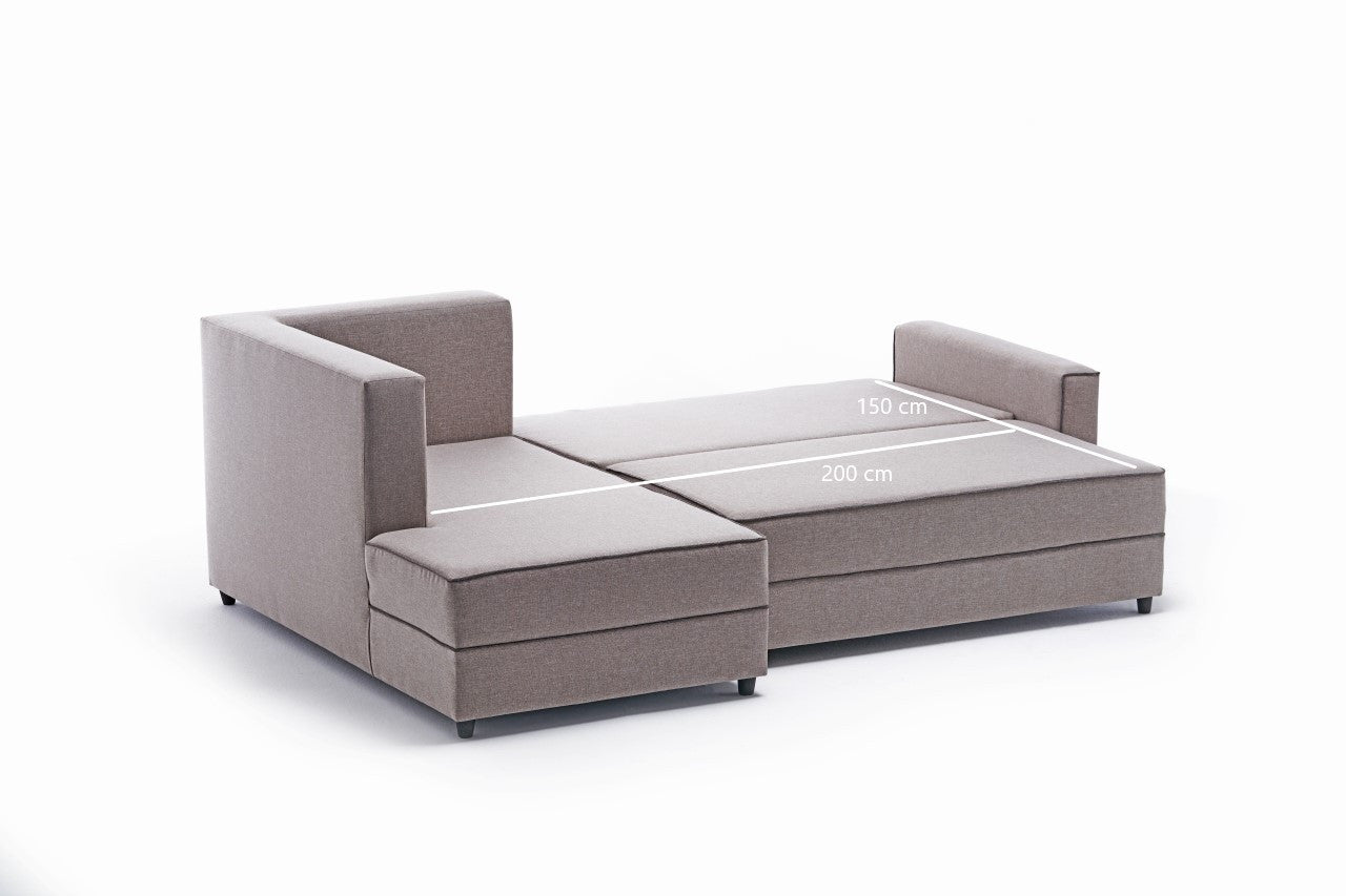 Sofá-cama de canto moderno, creme, 242 cm | Estrutura em madeira de abeto e MDF, 100% poliéster, fácil de limpar | Tamanho da cama: 200 x 150 cm, design escandinavo elegante