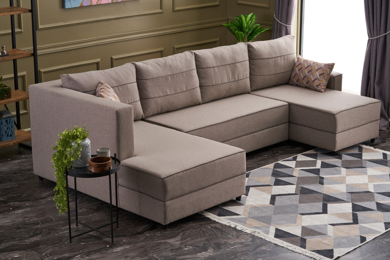 Sofá-cama de canto moderno, creme, 315 cm | Estrutura em madeira de abeto e MDF, 100% poliéster, fácil de limpar | Tamanho da cama: 200 x 150 cm, design escandinavo elegante