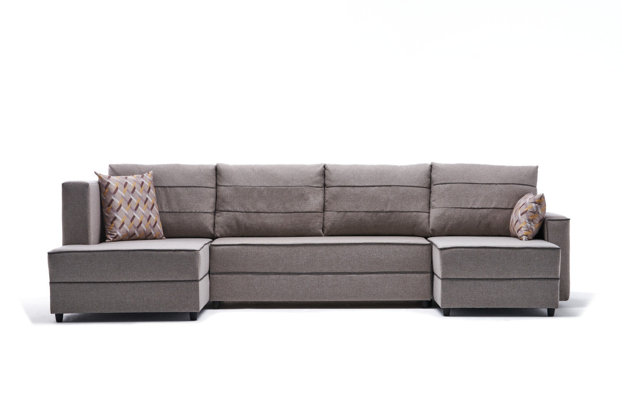 Sofá-cama de canto moderno, creme, 315 cm | Estrutura em madeira de abeto e MDF, 100% poliéster, fácil de limpar | Tamanho da cama: 200 x 150 cm, design escandinavo elegante