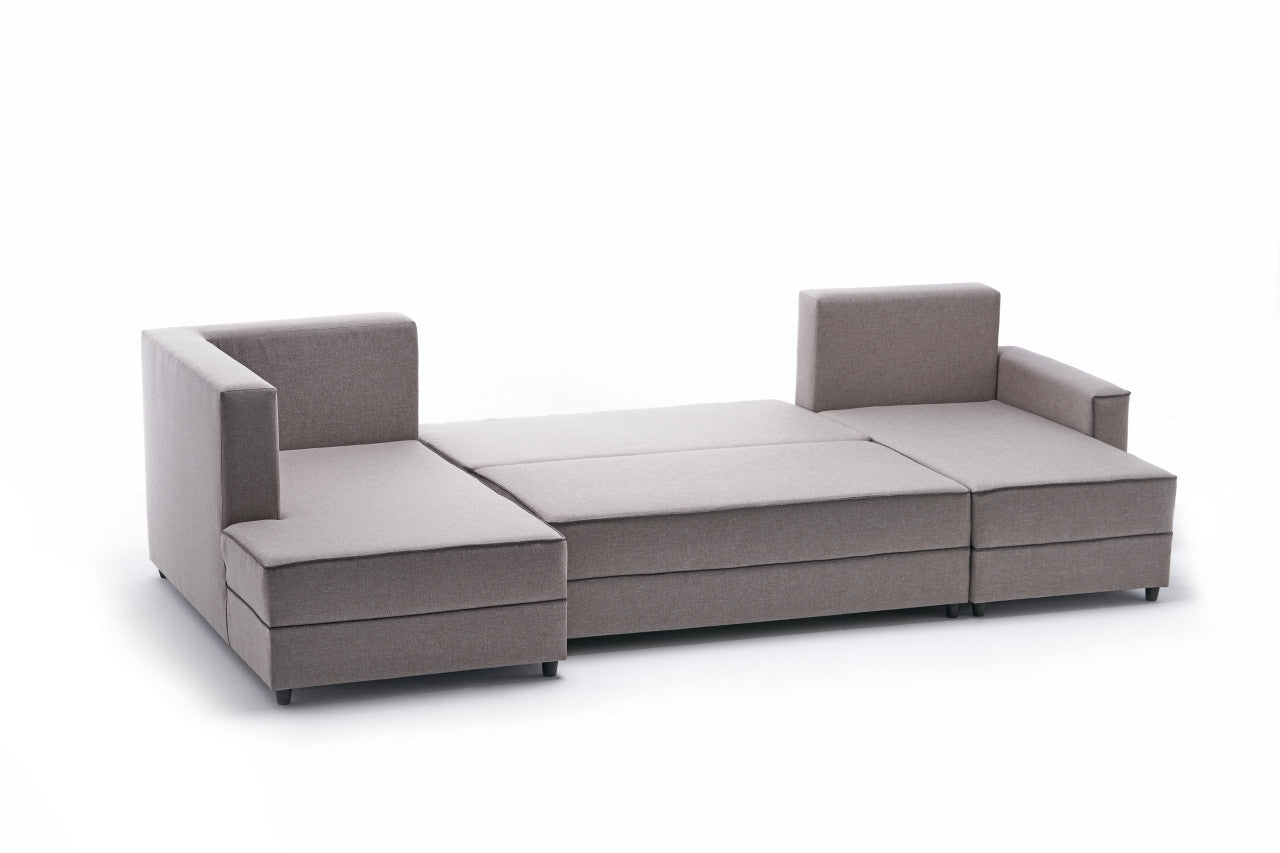 Sofá-cama de canto moderno, creme, 315 cm | Estrutura em madeira de abeto e MDF, 100% poliéster, fácil de limpar | Tamanho da cama: 200 x 150 cm, design escandinavo elegante