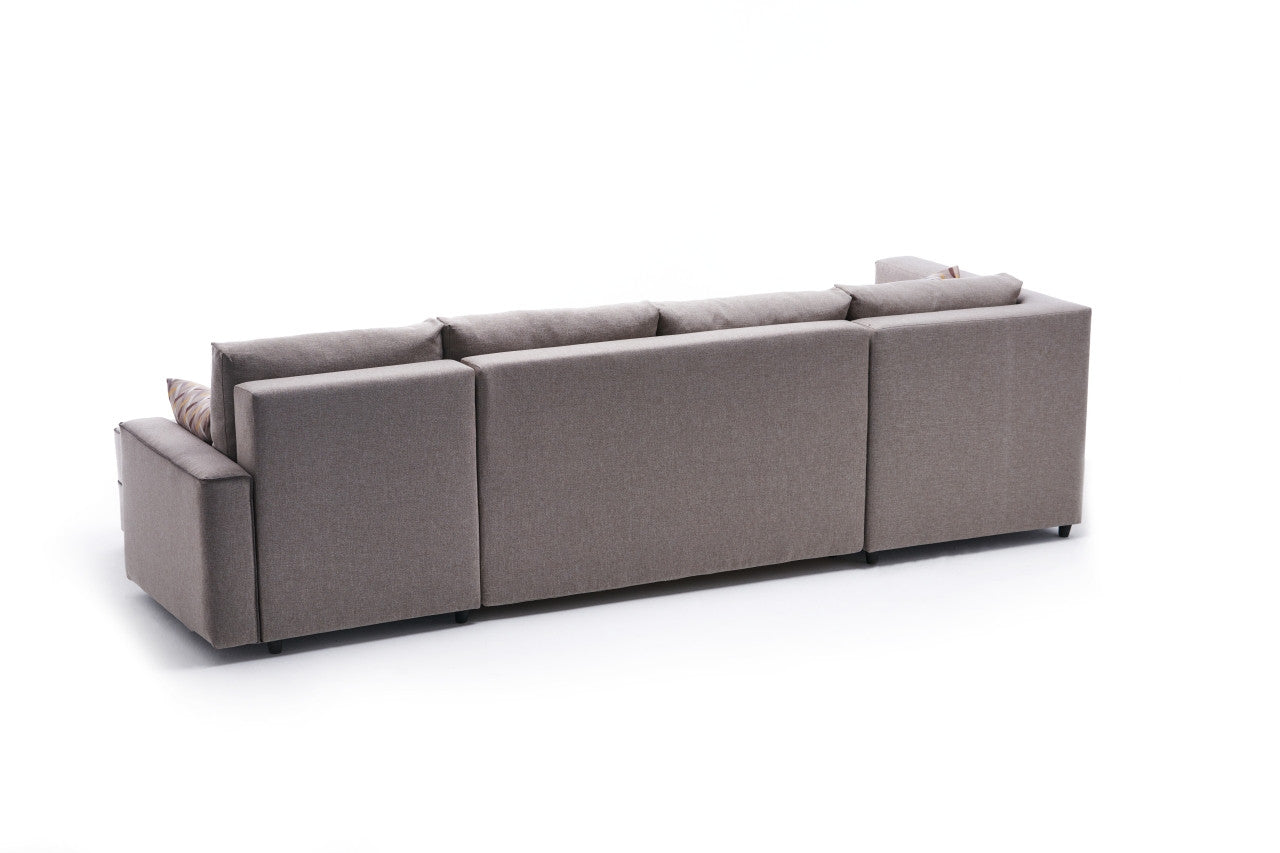 Sofá-cama de canto moderno, creme, 315 cm | Estrutura em madeira de abeto e MDF, 100% poliéster, fácil de limpar | Tamanho da cama: 200 x 150 cm, design escandinavo elegante