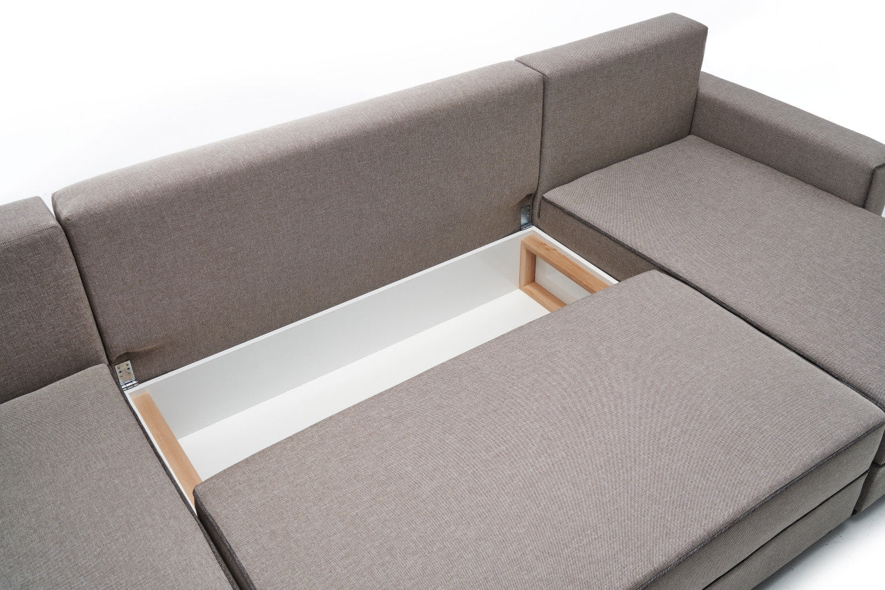 Sofá-cama de canto moderno, creme, 315 cm | Estrutura em madeira de abeto e MDF, 100% poliéster, fácil de limpar | Tamanho da cama: 200 x 150 cm, design escandinavo elegante