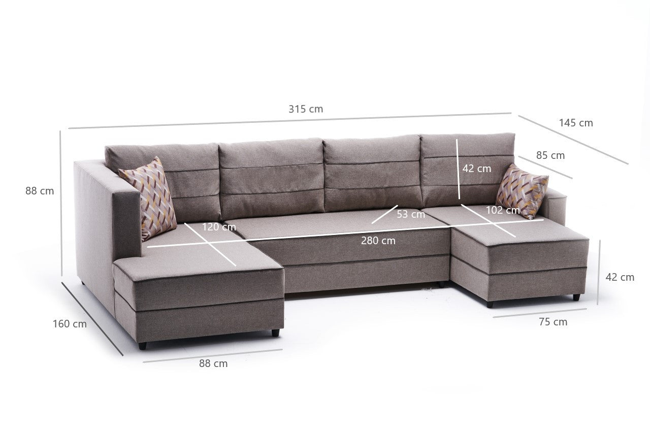 Sofá-cama de canto moderno, creme, 315 cm | Estrutura em madeira de abeto e MDF, 100% poliéster, fácil de limpar | Tamanho da cama: 200 x 150 cm, design escandinavo elegante