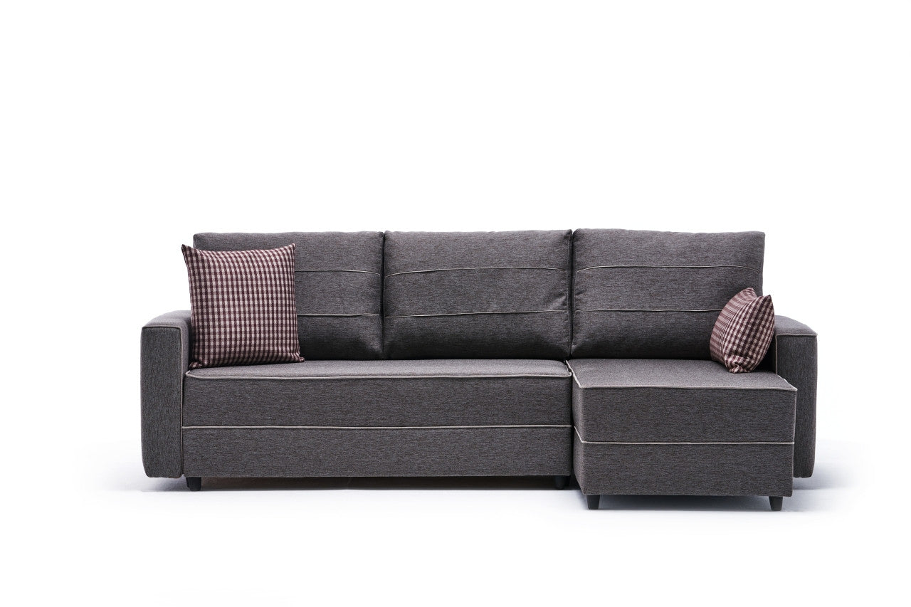 Sofá-cama de canto moderno, marrom, 242 cm | Estrutura em madeira de abeto e MDF, 100% poliéster, fácil de limpar | Tamanho da cama: 200 x 150 cm, design elegante e funcional