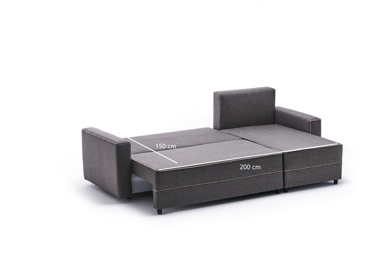 Sofá-cama de canto moderno, marrom, 242 cm | Estrutura em madeira de abeto e MDF, 100% poliéster, fácil de limpar | Tamanho da cama: 200 x 150 cm, design elegante e funcional