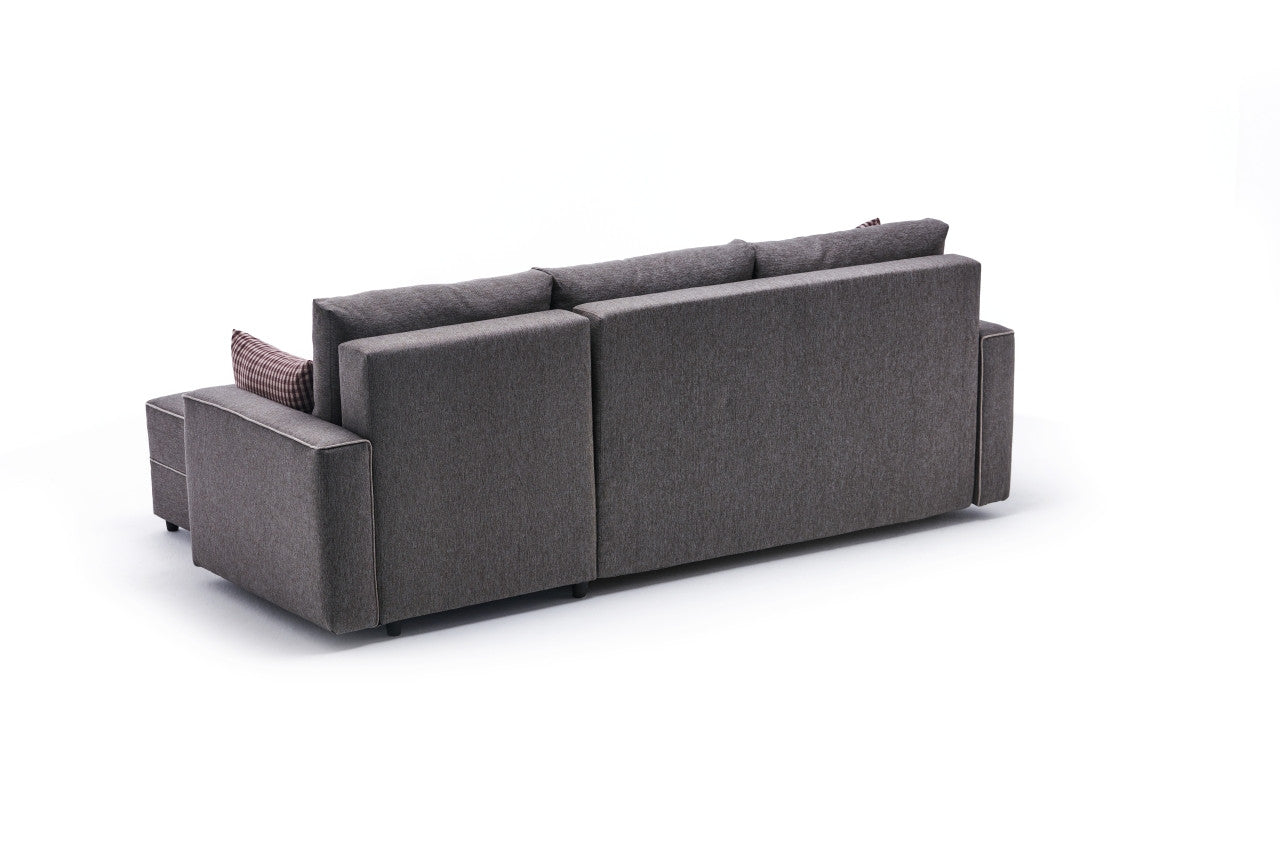 Sofá-cama de canto moderno, marrom, 242 cm | Estrutura em madeira de abeto e MDF, 100% poliéster, fácil de limpar | Tamanho da cama: 200 x 150 cm, design elegante e funcional