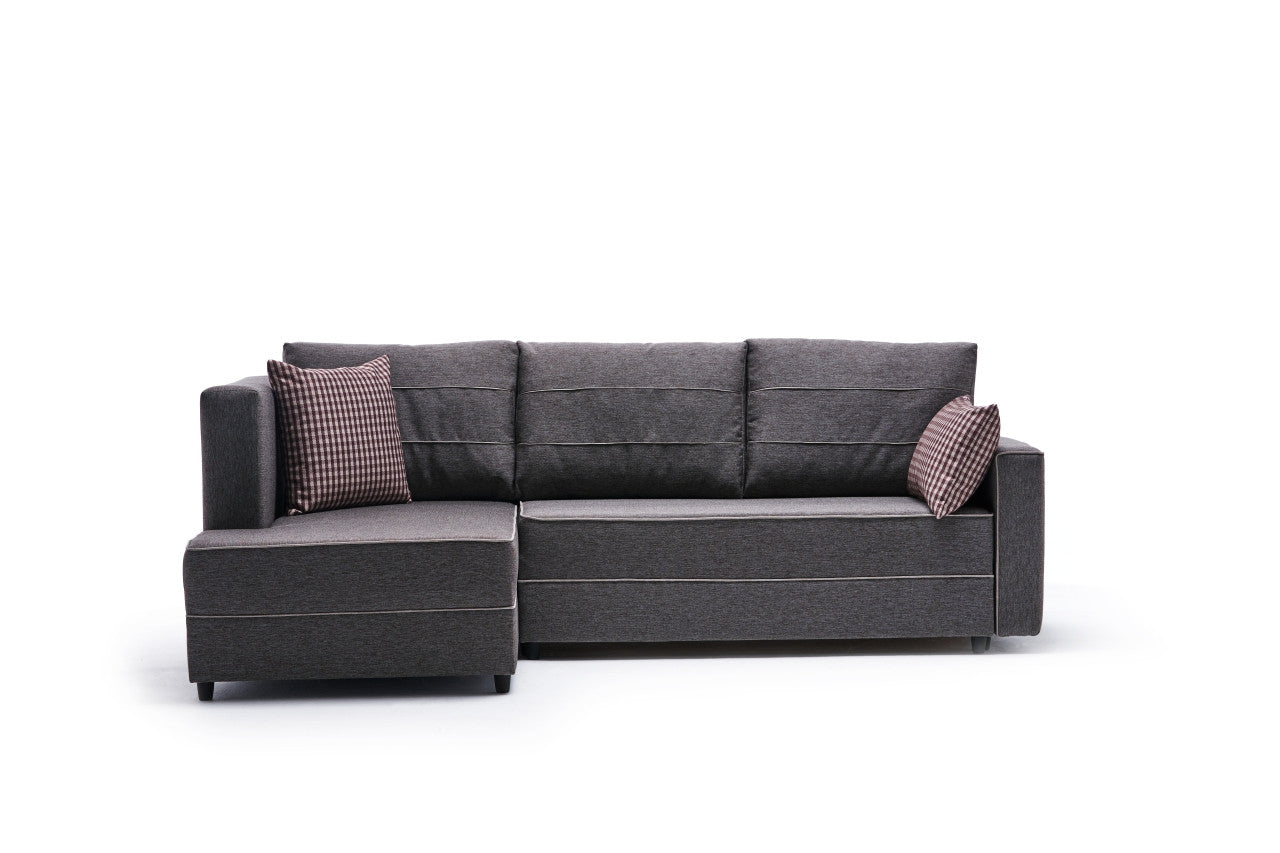 Sofá-cama de canto moderno, marrom, 242 cm | Estrutura em madeira de abeto e MDF, 100% poliéster, fácil de limpar | Tamanho da cama: 200 x 150 cm, design elegante e funcional