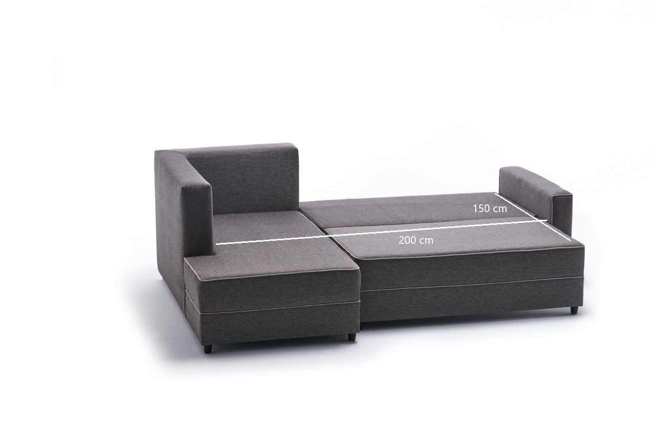 Sofá-cama de canto moderno, marrom, 242 cm | Estrutura em madeira de abeto e MDF, 100% poliéster, fácil de limpar | Tamanho da cama: 200 x 150 cm, design elegante e funcional