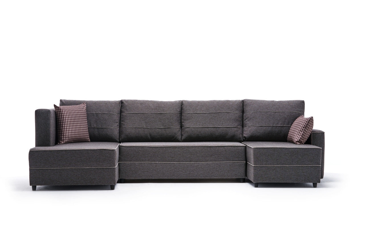 Sofá-cama de canto moderno, marrom, 315 cm | Estrutura em madeira de abeto e MDF, 100% poliéster, fácil de limpar | Tamanho da cama: 200 x 150 cm, design escandinavo elegante