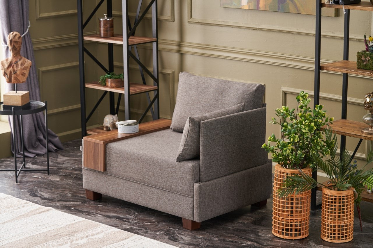 Poltrona moderna de 1 lugar – 100 cm – castanho – madeira maciça e melamina