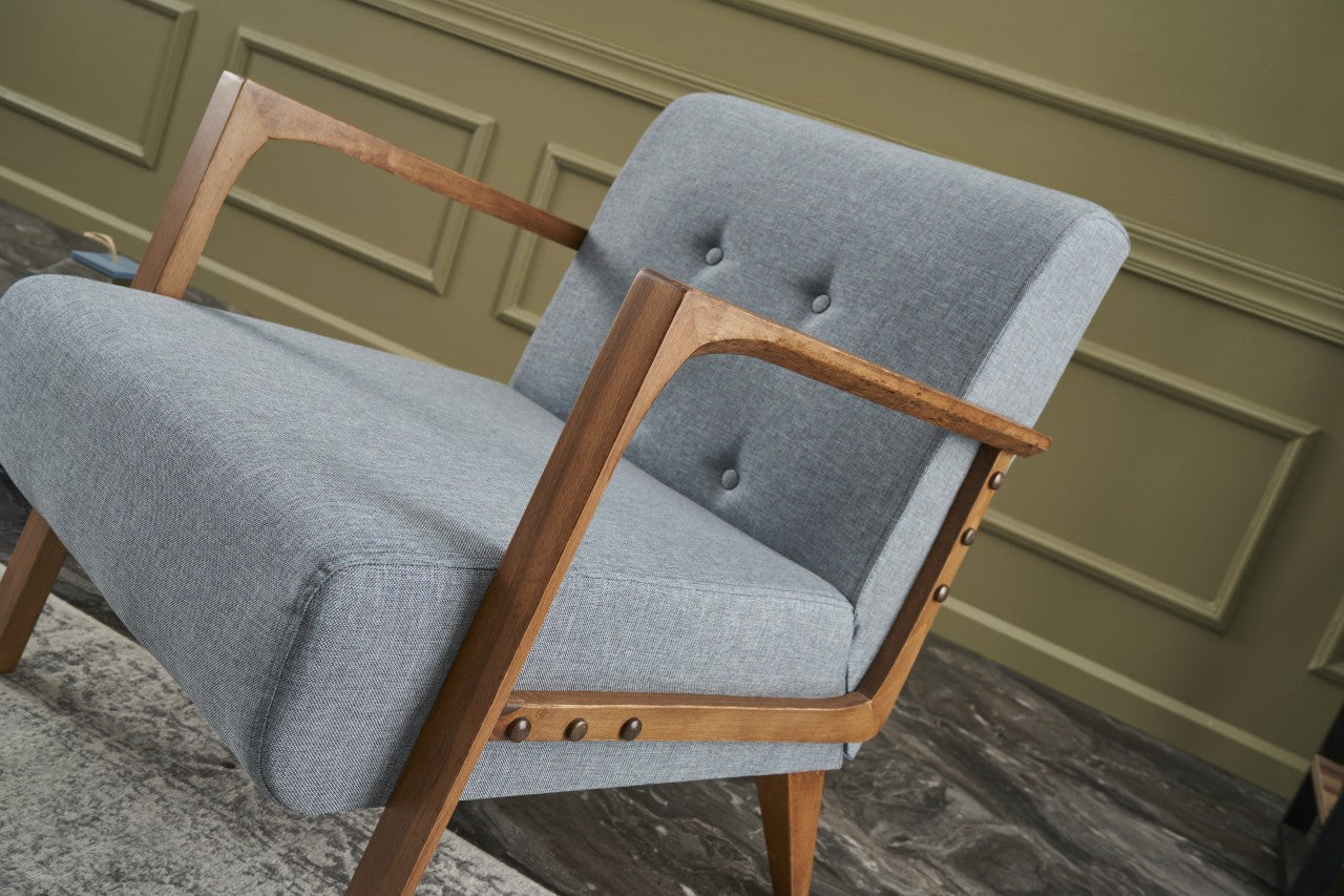 Poltrona Elegante – 69 x 80 x 83 cm – Azul Claro – Madeira de Faia