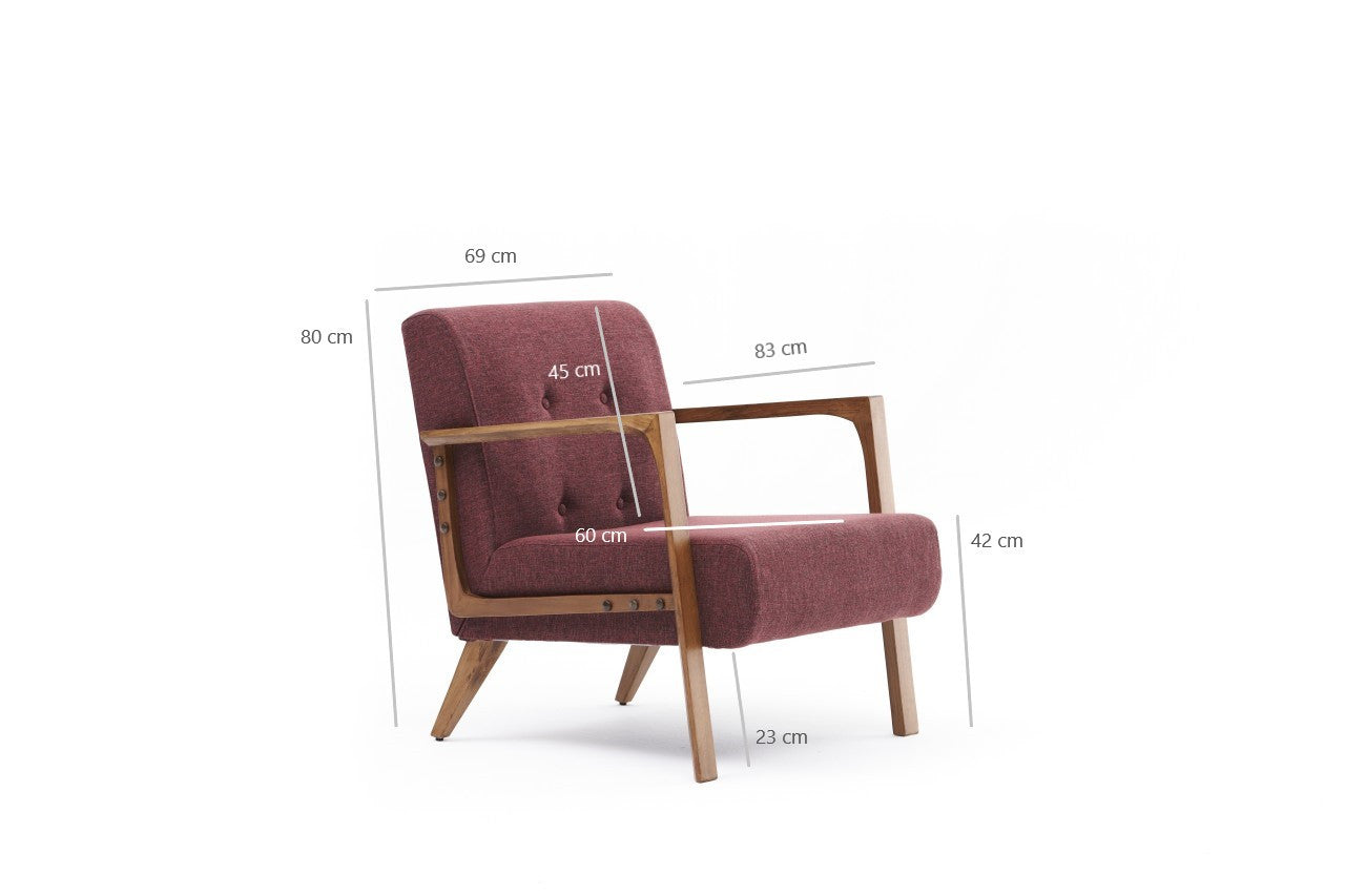 Poltrona – 69x80x83 cm – Vermelha Clarete – Madeira de Faia e Poliéster