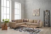 Sofá de canto elegante em creme, estrutura de madeira de faia, 258 cm | Veludo 100% poliéster, espuma 28 DNS, design escandinavo moderno para residências e hotéis