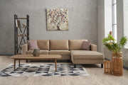 Sofá de canto elegante em creme, estrutura de madeira de faia, 258 x 181 x 83 cm | Veludo 100% poliéster, espuma 28 DNS, perfeito para casas modernas e escandinavas