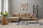 Sofá de canto elegante em creme, estrutura de madeira de faia, 258 x 181 x 83 cm | Veludo 100% poliéster, espuma 28 DNS, perfeito para casas modernas e escandinavas