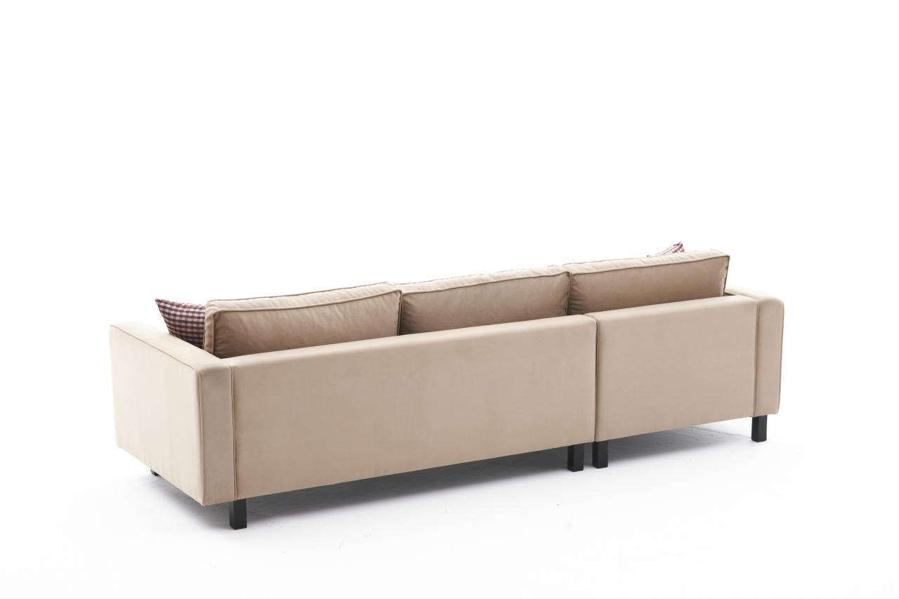 Sofá de canto elegante em creme, estrutura de madeira de faia, 258 x 181 x 83 cm | Veludo 100% poliéster, espuma 28 DNS, perfeito para casas modernas e escandinavas