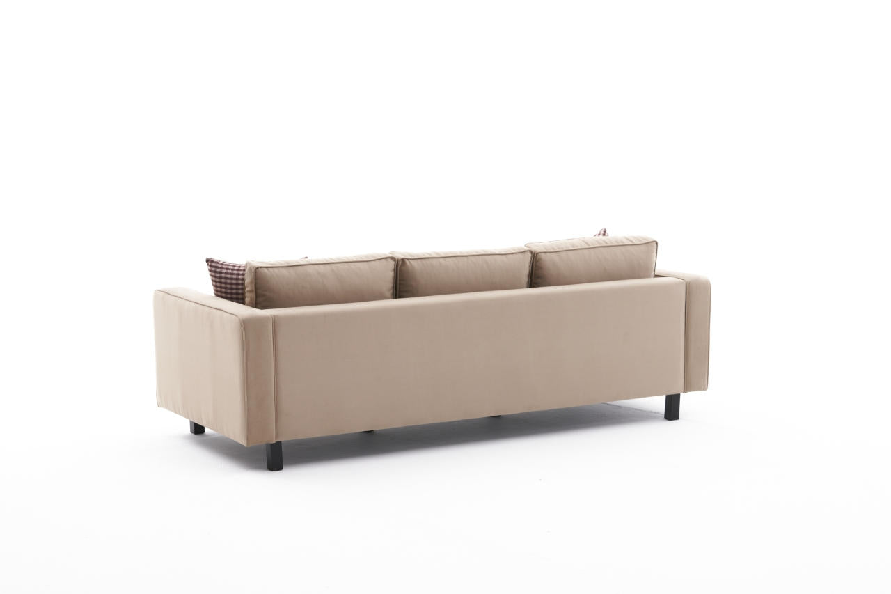 Sofá elegante de 3 lugares, veludo creme, 222 x 91 x 83 cm | Estrutura de madeira de faia, espuma 28 DNS, perfeito para interiores modernos e escandinavos